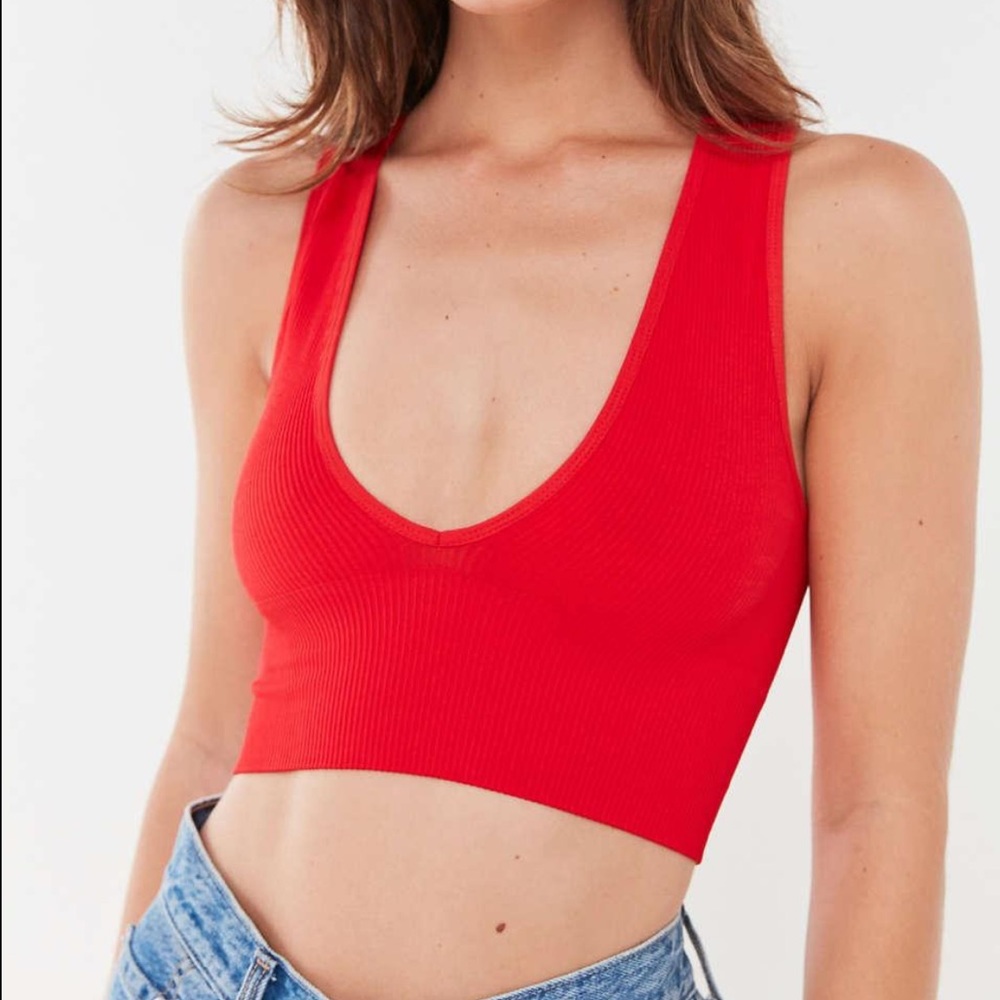 Urban Outfitters Red Ribbed Scoop Neck Crop Tank